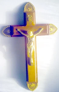 VINTAGE WOODEN CROSS WHIT CASE AND HOLES TO FIX CANDLES, 13½ x 8½ INCHES - Imagen 1 de 11