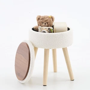Ottoman Teddy Velvet Footrest Stool with Storage Upholstered Vanity Stool Cha... - Picture 1 of 7