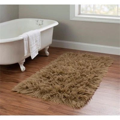Linon New Flokati Hand Woven Wool 2'4"x4'3" Rug in Mushroom Brown - Image 1 of 4