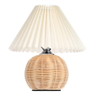 Table Lamp with Pleated Rattan Shade for Bedroom Night Light USB LED Warm Glow - Image 1 of 4