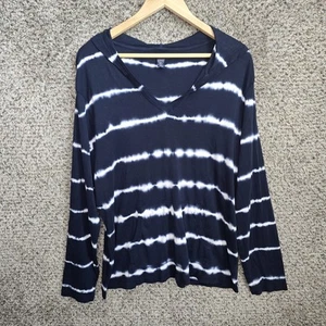 Chaps Oberteil Damen Plus 2X dunkelblau Kapuzenpullover Batik Baumwolle Freizeit Damen - Bild 1 von 7