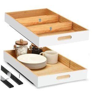 2 PCS Wood Pull Out Cabinet Organizers with Removable Dividers, 14''W x 21''D  - Picture 1 of 7