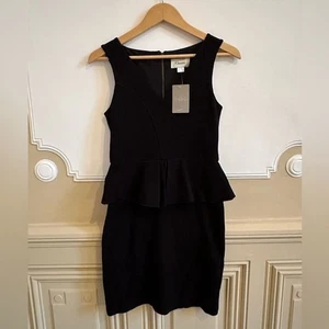 Ganni Anthropologie Miss Marple schwarzes Kleid mit Schößchen Taille schwarz neu mit Etikett M - Bild 1 von 4