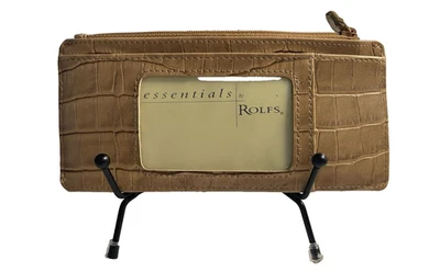 Essentials by Rolfs Carteira de Identidade de Couro Fina Estampa de Jacaré Bronzeado Vintage - Imagem 1 de 4