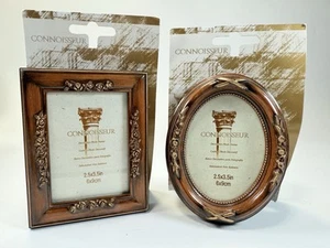 2 Vtg Connoisseur Picture Photo Frames 2.5x3.5 Victorian Style Walnut And Gold - Picture 1 of 10