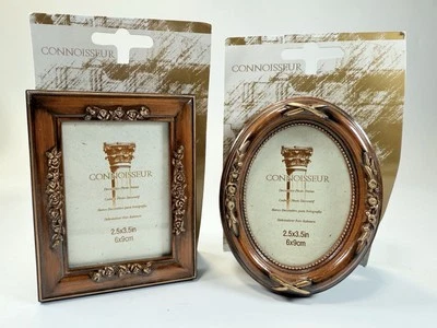 2 Vtg Connoisseur Picture Photo Frames 2.5x3.5 Victorian Style Walnut And Gold - Image 1 of 4