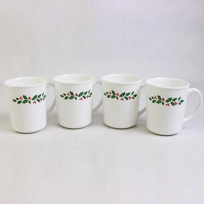 Lot De 4 Corelle Corning Hiver Holly (Vert Bande) Motif Tasse Céramique 4 " - Photo 1/4