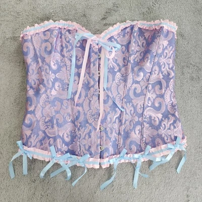 Corsé Coquette Lazo Cinta Satén Novia Top Mujer XL Rosa Azul Y2K Hada Foto 1 de 4