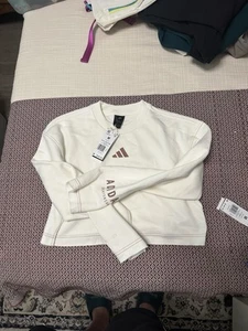 Adidas Women’s Medium All SZN White Sweatshirt Crop Top Sportswear - Picture 1 of 3