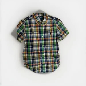 Polo Ralph Lauren Plaid Shirt Boys 6 Yellow Short Sleeve Button Down Pony - Picture 1 of 6