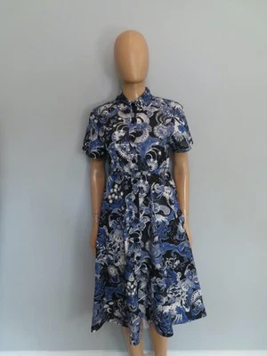 *Christian Dior Navy Blue/Blue Toile de Jouy Soleil Belted Shirt Dress F 36/US 4 - Image 1 of 4