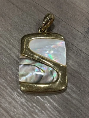 Lia Sophia Signed Mother Of Pearl /Abalone Pendant Gold Tone - Image 1 of 4
