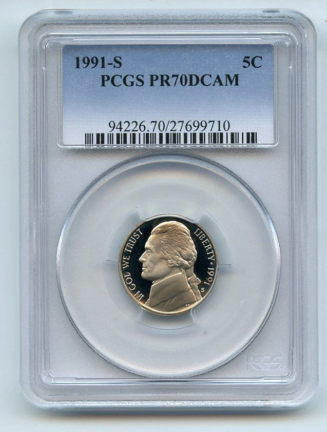 1991 S 5C Jefferson Nickel Proof PCGS PR70DCAM - Image 1 of 1