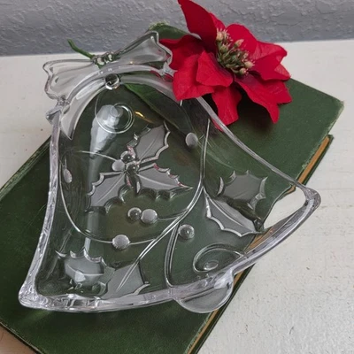 Mikasa Celebrations Clear Glass Bell Shaped Christmas Candy Dish Holly Berry - Image 1 of 4