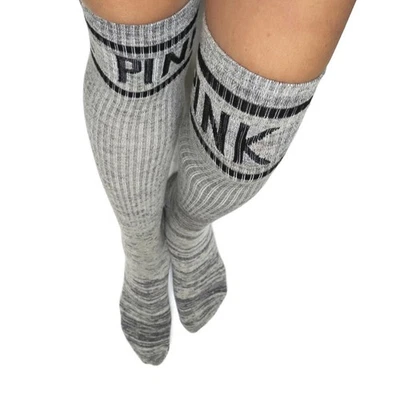 RARE Victoria' Secret PINK Over The Knee High Socks  Grey Marl  NWOT One Size - Image 1 of 4