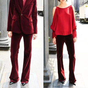 Pantalones acampanados de terciopelo de algodón Derek NILI LOTAN en rojo borgoña talla 6 - Imagen 1 de 10