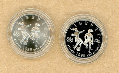 1996 S Atlanta Olympics Soccer Proof & UNC Commemorative Half Dollar Coins - Image 1 of 2
