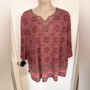 Catherine’s 3X Damen Tunika fließend rosa rot Mandala Glitzer Oberteil 3/4 Arm #1705 - Bild 1 von 7