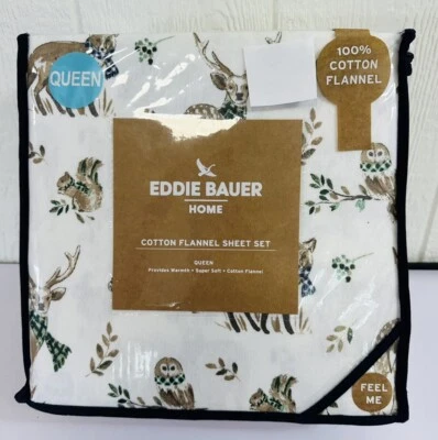 Eddie Bauer Flannel Sheet Set Queen Woodland Friends Camping Cabin Outdoors hh1 - Image 1 of 3