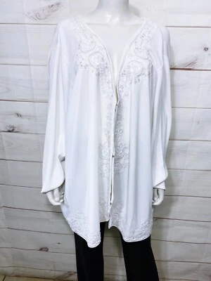 Cárdigan adornado con dimensiones añadidas para mujer Catherines talla 4X blanco elástico Foto 1 de 4