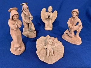 Artisan Terra Cotta Clay Pottery Nativity Scene (Set Of 5) Vintage Folk Art Rare - Picture 1 of 21