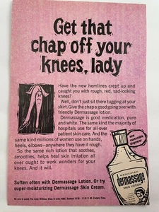 Medicated Dermassage Skin Lotion Print Ad 1967 Get that Chap Off Your Knees Lady - Picture 1 of 2