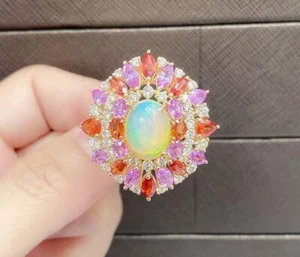 CLEARANCE!NWT $6,629 18KT 9.50CT OPAL PINK SAPPHIRE ORANGE SAPPHIRE DIAMOND RING - Picture 1 of 4