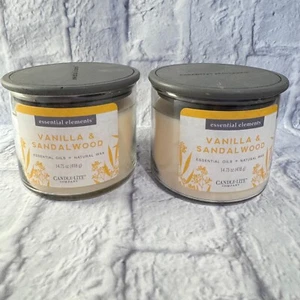 2 CANDLE LITE ESSENTIAL ELEMENTS VANILLE & SANDELHOLZÖLE NATURWACHS 3 DOCHT - Bild 1 von 5