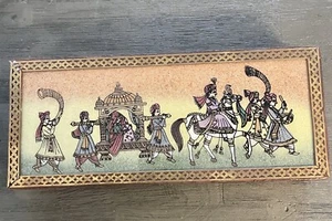 Gem stone trinket Jewelry box wood red velvet brass trim rectangle Handmade - Picture 1 of 20