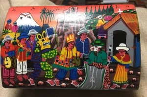 Wood Trinket Box Hand Made/Painted Folk Art Decorative Colorful poss.Mexico - Picture 1 of 12