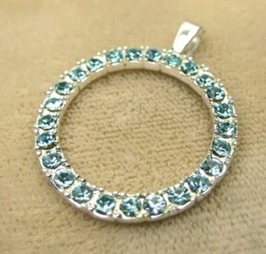 Incredible Sterling Silver Embellish Blue Rhinestone Round Halo Drop Pendants 92 - Picture 1 of 5