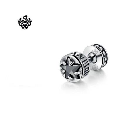 Silver stud black crystal earring steel cross star double side wear SINGLE Foto 1 de 2