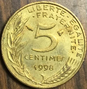 1998 FRANCE 5 CENTIMES COIN - Picture 1 of 2