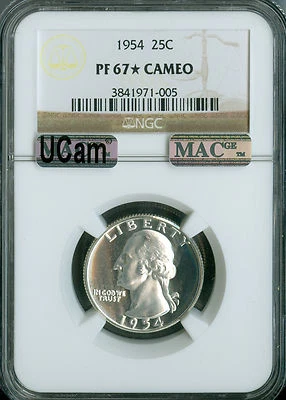 1954 WASHINMGTON QUARTER NGC MAC PF67 * STAR UCam PQ RARE POP 13 . - Image 1 of 4