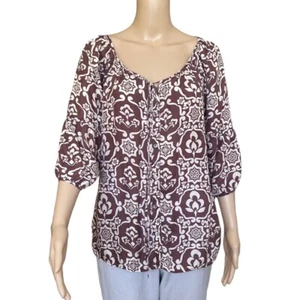 Velvet Brown Floral Silk Peasant Top size S - Picture 1 of 10