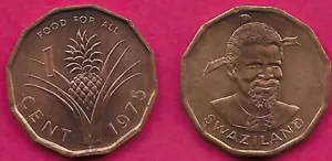 SWAZILAND (ESWATINI) 1 CENT 1975 UNC 1 YEAR TYPE,PINEAPPLE AND VALUE,SOBHUZA II - Picture 1 of 1