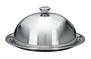 Speise Glocke mit Servier Teller - 2 Größen - Edelstahl Käse Haube rund silber - Bild 1 von 3