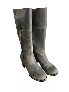 Sorel Womens NL2301 Addington Distressed Gray Leather Tall Heeled Boots Tall 7.5 - Picture 1 of 19
