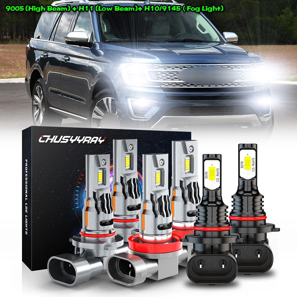 Combo 6X 6000K faros LED altos/bajos + bombillas antiniebla para Ford Expedition 2015-2020 Foto 1 de 4
