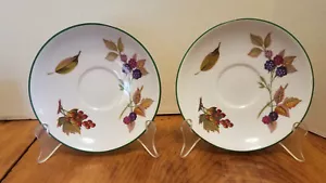 2 platillos Royal Worcester Evesham VALE 6" borde verde INGLANDIA usados - Imagen 1 de 4
