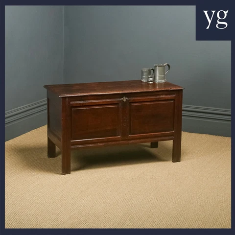 Antique English Georgian Oak Twin Panel Coffer Chest  (Circa 1720) Cover
