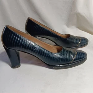 Vintage Womens Iguana Swing Pumps Shoes 7.5 AA 50s Cobalt Blue HILL & DALE - Picture 1 of 10