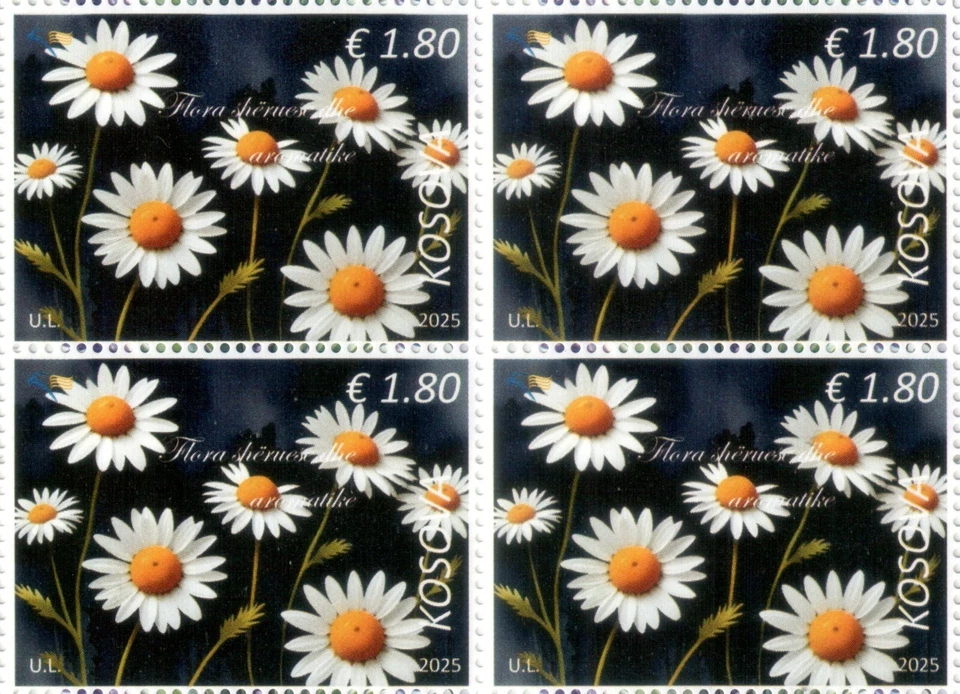 Estampillas de Kosovo 2025. Flora curativa y aromática, flores. Bloque de 4 postales. MNH Foto 1 de 1