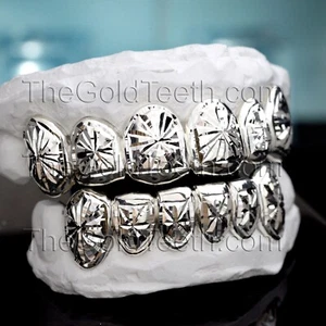 Custom Grillz .925 Sterling Silver Starburst Cut Handmade Real Grill Teeth - Picture 1 of 3
