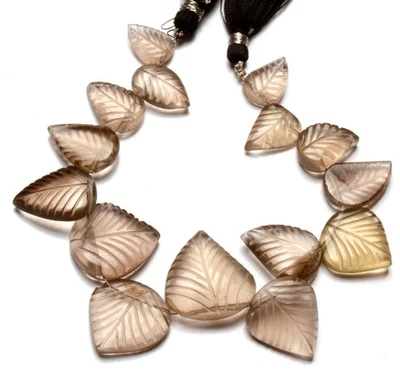 Piedras preciosas de cuarzo ahumado natural tamaño 13 a 23 mm cuentas talladas en forma de hoja hilo de 7" Foto 1 de 4
