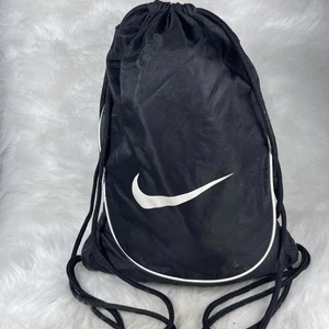 Nike Drawstring Cinch Backpack Gym Sack Shoe Bag Swoosh Logo Black - Picture 1 of 9