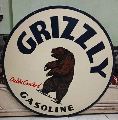 Grizzly gasoline  Porcelain Enamel Heavy Metal Sign Variation Double Side - Image 1 of 4