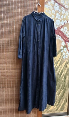 Pas De Calais Navy Blue Wrinkled Long Shirt Dress Size 38 Made In Japan  - Image 1 of 4
