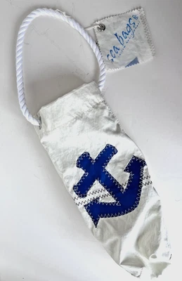 海袋 MAINE 葡萄酒瓶托特包航海锚蓝色白色帆绳手柄 — 第 1/4 张图片