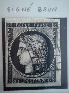 🦬 FRANCE - N°3  - 20 c noir - Oblitération grille - signé Brun🦬 - Picture 1 of 2